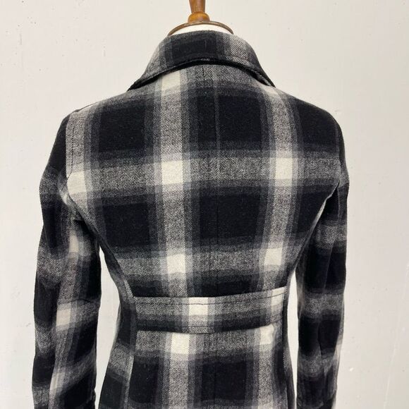 Old Navy black cream plaid winter pea coat double breasted xs small - Picture 4 of 10